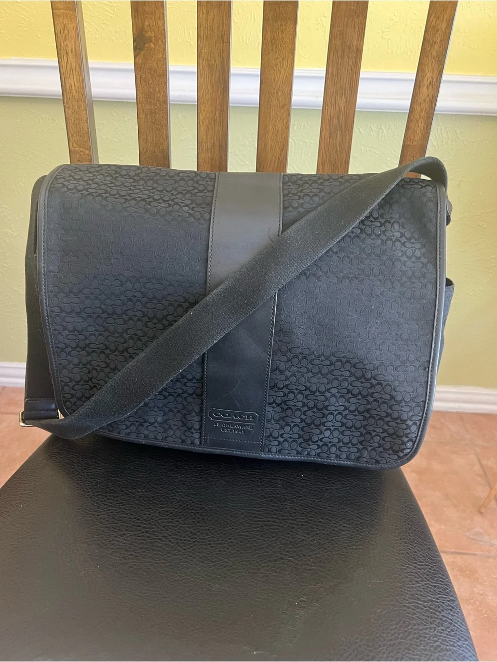 Coach Black Signature Hudson Messenger with Adjustable Strap